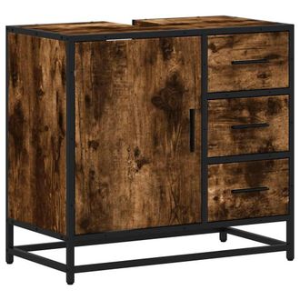 Berkfield Home Bathroom Sink Cabinet Smoked Oak 65x33x60 cm Engineered Wood in Brown | Size: 65 x 33 x 60 cm