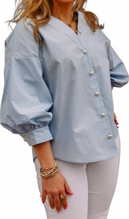 Karen Kane Puff Sleeve Top In Light Blue