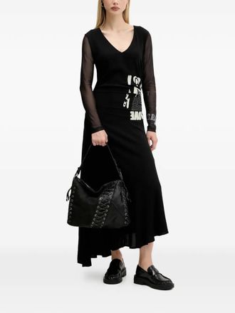 Desigual sheer sleeve graphic print asymmetric dress - Black