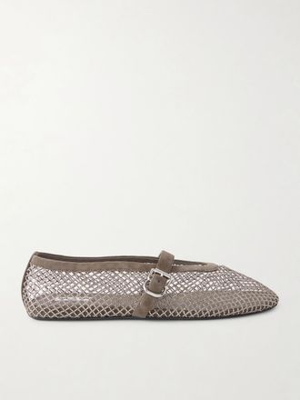 Alaia Ballerine In Mesh Con Finiture In Camoscio E Cristalli - Argento