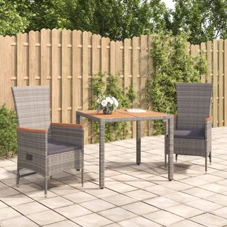 vidaXL Vidaxl - Set Comedor De Jard&iacute;n 3 Piezas Con Cojines Rat&aacute;n Sint&eacute;tico Gris