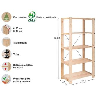 Astigarraga Scaffale Astigarraga Evolution 5 174,5 x 76,5 x 38,5 cm Marrone Pino 5 Mensole