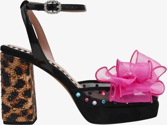 Betsey Johnson Womens Palloma Platform Heel In Black With Pink And Leopard Detail