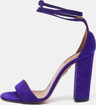 Aquazzura Purple Suede City Ankle Wrap Block Heel Sandals