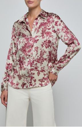 L'agence Tyler Floral Print Silk Shirt in Truffle Butterfly at Nordstrom, Size X-Small
