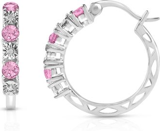 MAX + STONE 925 Sterling Silver Real Diamond and Gemstone Hoop Earrings