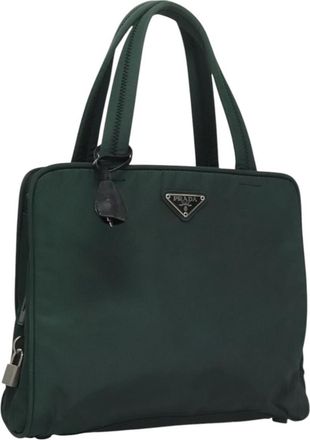 Prada Vintage Handbag Tessuto Green Nylon Handbag (Pre-Owned)