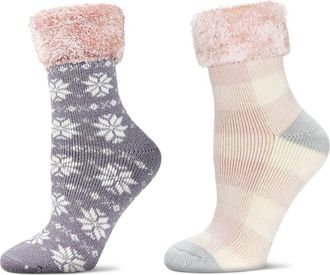 MeMoi Assorted 2-Pack Faux Fur Trim Nonslip Crew Socks in Pink at Nordstrom, Size 9