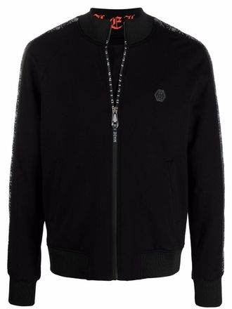 Philipp Plein skull-motif stripe bomber jacket - Black