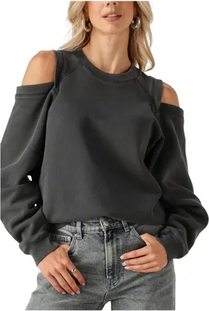 Catwalk Junkie Hoodies & sweatvesten, Dames, Grijs, M, Katoen, Relaxed Open Shoulder Sweater