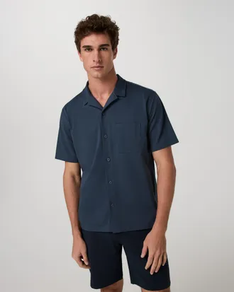 Vuori Clothing Short Sleeve Knit Oxford Camp Collar Button Down | Ocean Blue | Medium