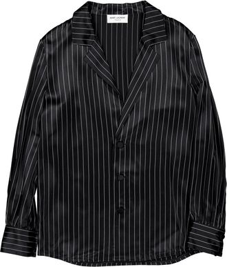 Saint Laurent Striped Silk-Satin Shirt, Brand Size 40 (US Size 8)