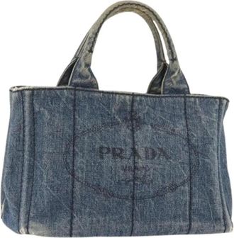 Prada Pre-owned Tote Bags, female, Blue, Size: ONE SIZE Pre-owned Vintage Canvas Hand Bag