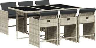 vidaXL Set Comedor Jard&iacute;n 7 Pzas Y Cojines Rat&aacute;n Sint&eacute;tico Gris Claro Vidaxl
