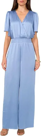 Vince Camuto Flutter Sleeve Wide Leg Satin Jumpsuit in Lake Breeze at Nordstrom, Size Medium