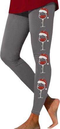 Generic Christmas Leggings for Women UK Christmas Leggings Women Xmas Workout Running Tights Stretch Funny Yoga Pants Novelty Seamless Wine Glass Printed Pant
