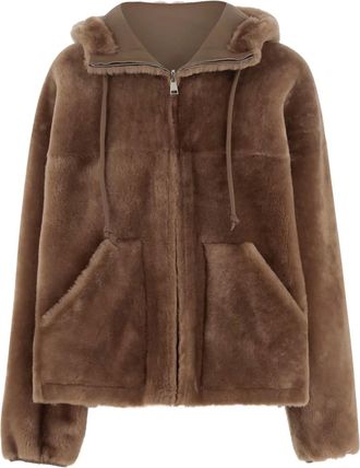 BLANCHA Giacca con cappuccio in shearling - Marrone