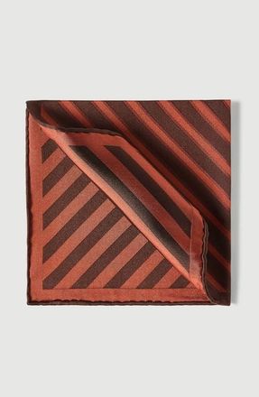 Brunello Cucinelli Regimental stripe silk pocket square in Burned at Nordstrom
