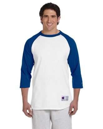 Champion Mens Contrast Raglan Sleeve Baseball T-Shirt, White/Team Blue, 3XL