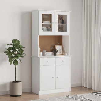 vidaXL Vidaxl - Aparador Alto Alta Madera Maciza De Pino Blanco 77x35x165 Cm