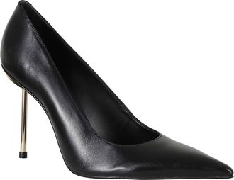 Schutz Gold Metallic Heel Pointed-Toe Leather Pumps