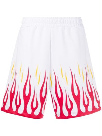 Omc flames print track shorts - men - Cotton/Polyester - M - White