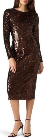 Steve Madden Hailee Sequin Long Sleeve Midi Dress in Brown at Nordstrom Rack, Size X-Small