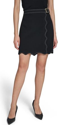 Karl Lagerfeld Belted Scalloped Hem Miniskirt in Black at Nordstrom, Size 16