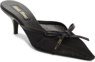 Miu Miu Bow Mesh Kitten Heel Mule in Nero at Nordstrom, Size 10.5Us