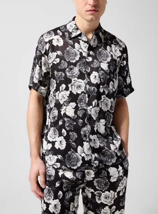 Ernest W. Baker Mens Rose print silky bowling shirt