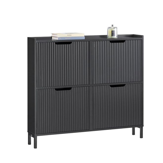 SoBuy Schuhschrank schmal mit 4 Klappen Platzsparender Schuhkipper Hoch Kommode Schuhregal geschlossen Flurschrank für Diele, Flur 100x91x19cm Schwarz FSR17 ab 108,58 €