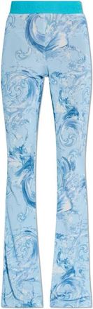 Versace Jeans Couture Geprinte Viscose Flared Leggings - Dames - Wijde Broeken - Blauw - M - Leer - Broeken