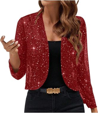 Generic Cocila Sparkly Tops for Women UK Sequin Jacket Party Sparkly Long Sleeve Lightweight Ladies Casual Shrugs and Boleros for Evening Club Christmas Cardi
