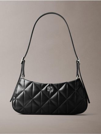 Calvin Klein Womens Quilted Emblem Logo Small Shoulder Bag - Black