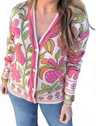 Fate Strawberry Fields Cardigan In Pink