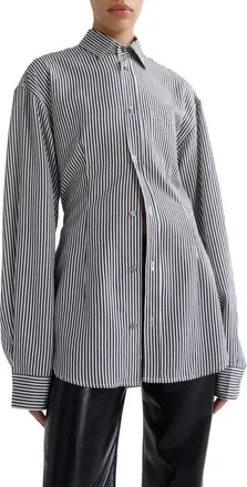 A Gold E Cinch Solene Striped Shirt in Solene Stripe Black White Mini at Nordstrom, Size X-Small
