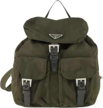 Prada Double Front Pocket Backpack Tessuto Khaki Nylon Backpack Bag (Pre-Owned)
