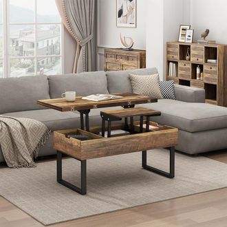 Vicco Mesa De Centro Lifty, Roble R&uacute;stico, 100 X 50 Cm Con Funci&oacute;n De Elevaci&oacute;n, Vicco