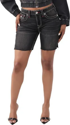 True Religion Miya Mid Rise Bermuda Big T Flap Shorts in Thunder Bloom at Nordstrom, Size 31