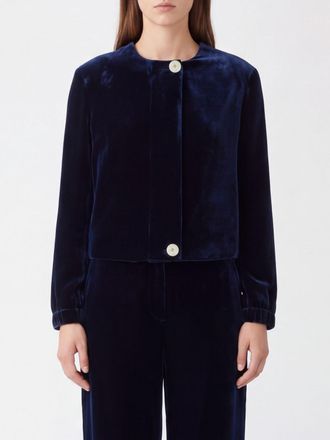 Giorgio Armani Single-Breasted Cropped Velvet Jacket with Crew Neck
