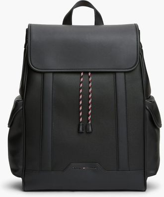 Tommy Hilfiger Mens Textured Flap Backpack - Black