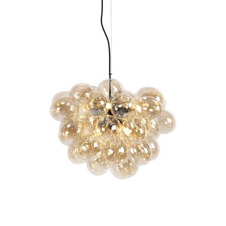 QAZQA Lampada A Sospensione Tavolo Soggiorno Uvas - Art D&eacute;co - Vetro,acciaio - Nero/oro/ottone - Sfera Max. 8 X Watt - Qazqa