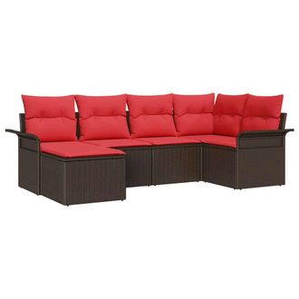vidaXL Conjunto De Sof&aacute; De Jard&iacute;n 6 Pcs Marr&oacute;n Rat&aacute;n Sint&eacute;tico Vidaxl