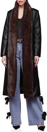 Avec Les Filles Shawl Collar Faux Leather & Faux Fur Wrap Coat in Black at Nordstrom Rack, Size X-Small