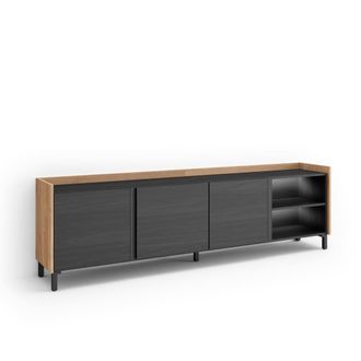 Skraut Home Mueble tv efecto madera negro y roble 207x35x61cm con patas