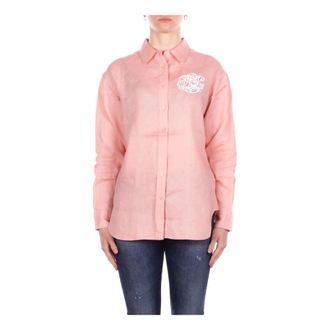Ralph Lauren Logo Button-Down overhemd met logo op de voorkant - Dames - Overhemden - Roze - XS - Linnen - Overhemden
