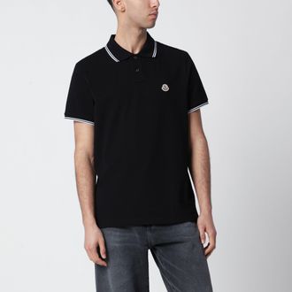 Moncler Polo nera in cotone con patch logo
