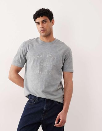 GANT T-shirt grigio chiaro con logo stile college sul petto-Blu