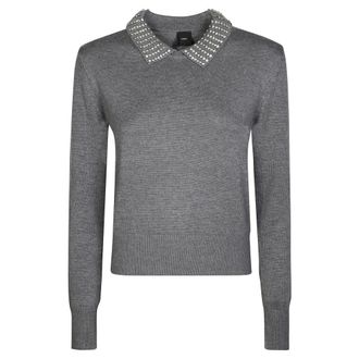 Pinko Round-neck Knitwear, female, Gray, S, Ventotene Maglia con Strass
