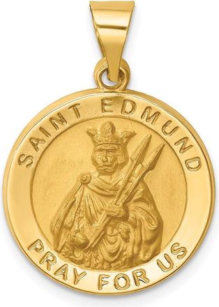 Diamond2Deal 14k Yellow Gold and Satin Hollow Round St. Edmund Medal Pendant
